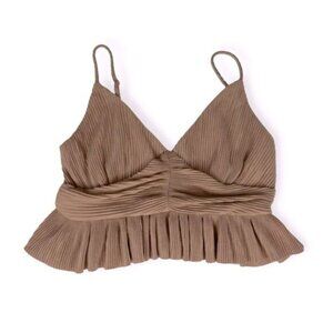 Urban Outfitter’s Crop Tank Top Ruffle Trim Tan Brown Neutral Adjustable Size XS